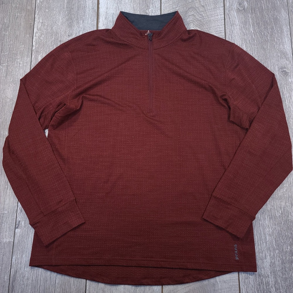 Prana Quarter Zip Pullover Mens XXL Burgundy Breathe Textured Long Sleeve Top